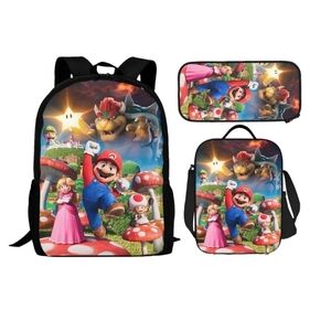 Super Cute Bros. Pencil Case Backpack Lunch Bag 3-Piece Set Cartoon Backpack